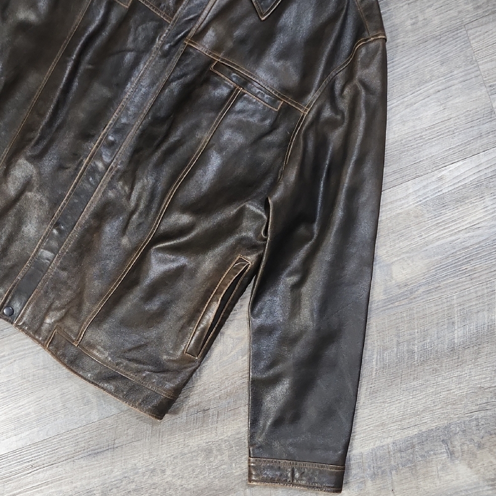 XXL Men's Dark Brown Leather Bomber Jacket - Picture 4 of 16